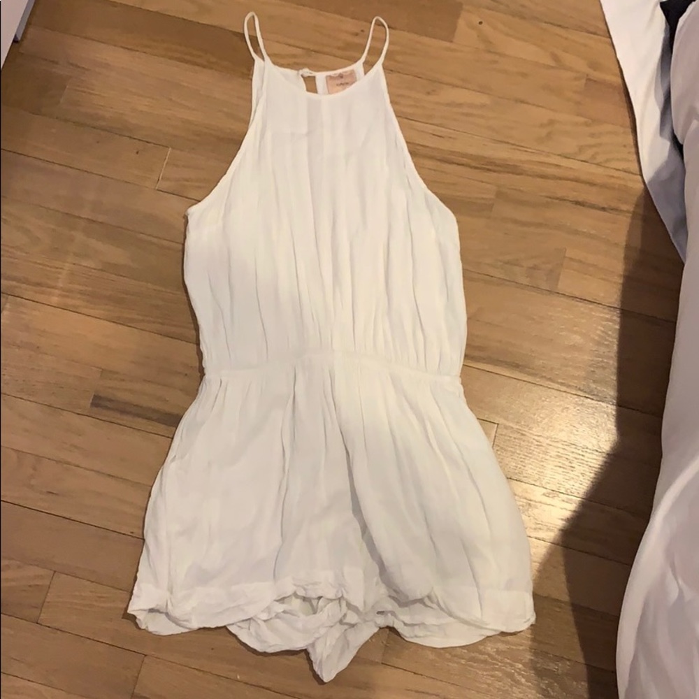 White halter top romper with pockets